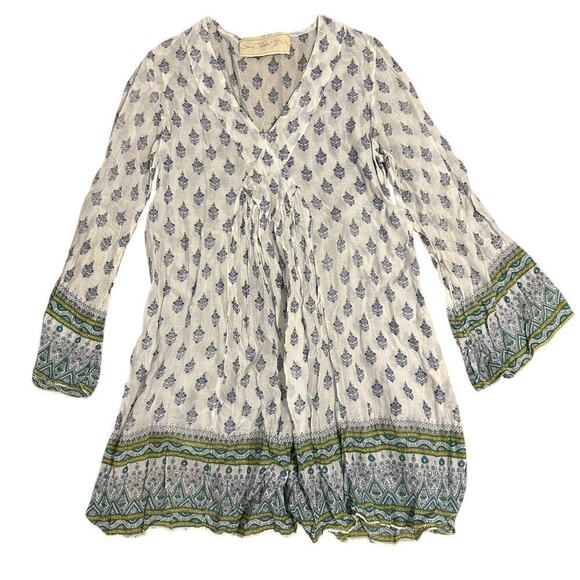 Jens pirate booty boho bell sleeve mini dress tunic top size small gypsy v neck - Picture 2 of 12